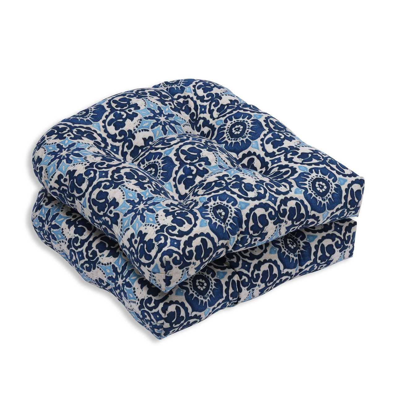 Set of 2 Blue & White Floral Outdoor Patio Seat Cushions 19