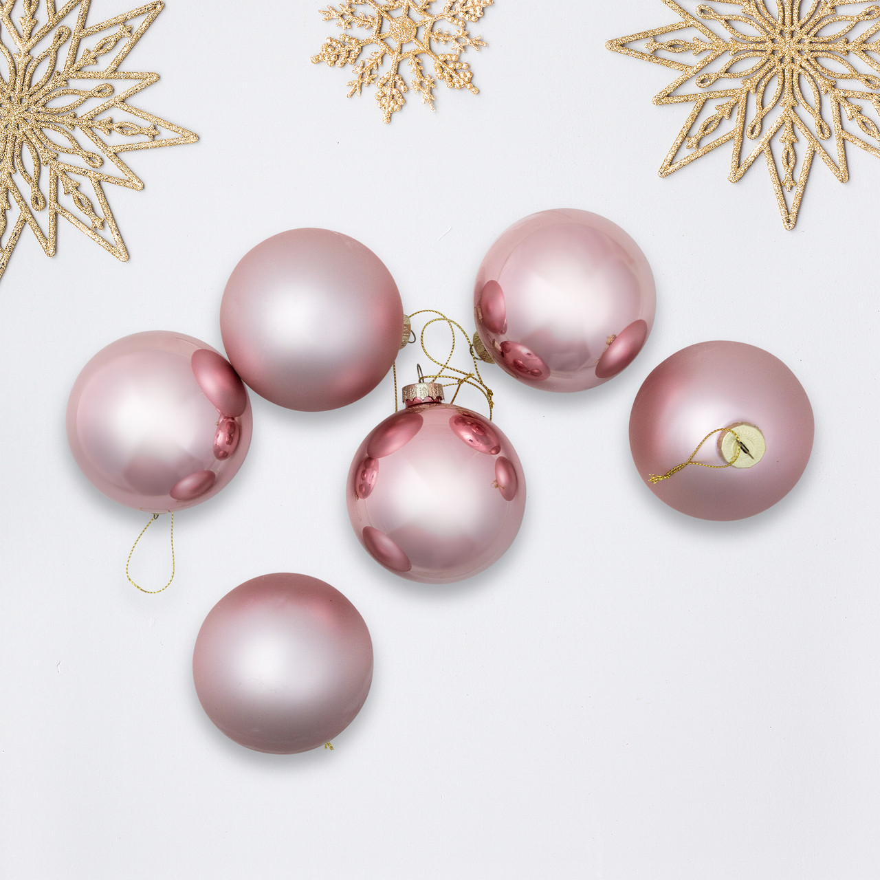 6ct Shiny & Matte Baby Pink Glass Ball Christmas Ornaments 3.25" (80mm