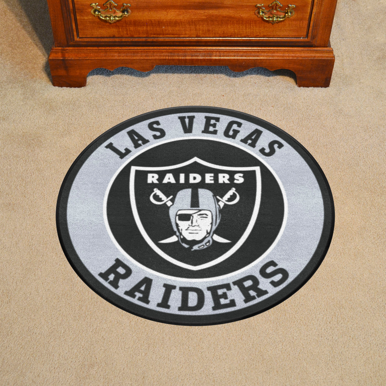 27" Gray & Black Contemporary NFL Raiders Round Area Rug Christmas