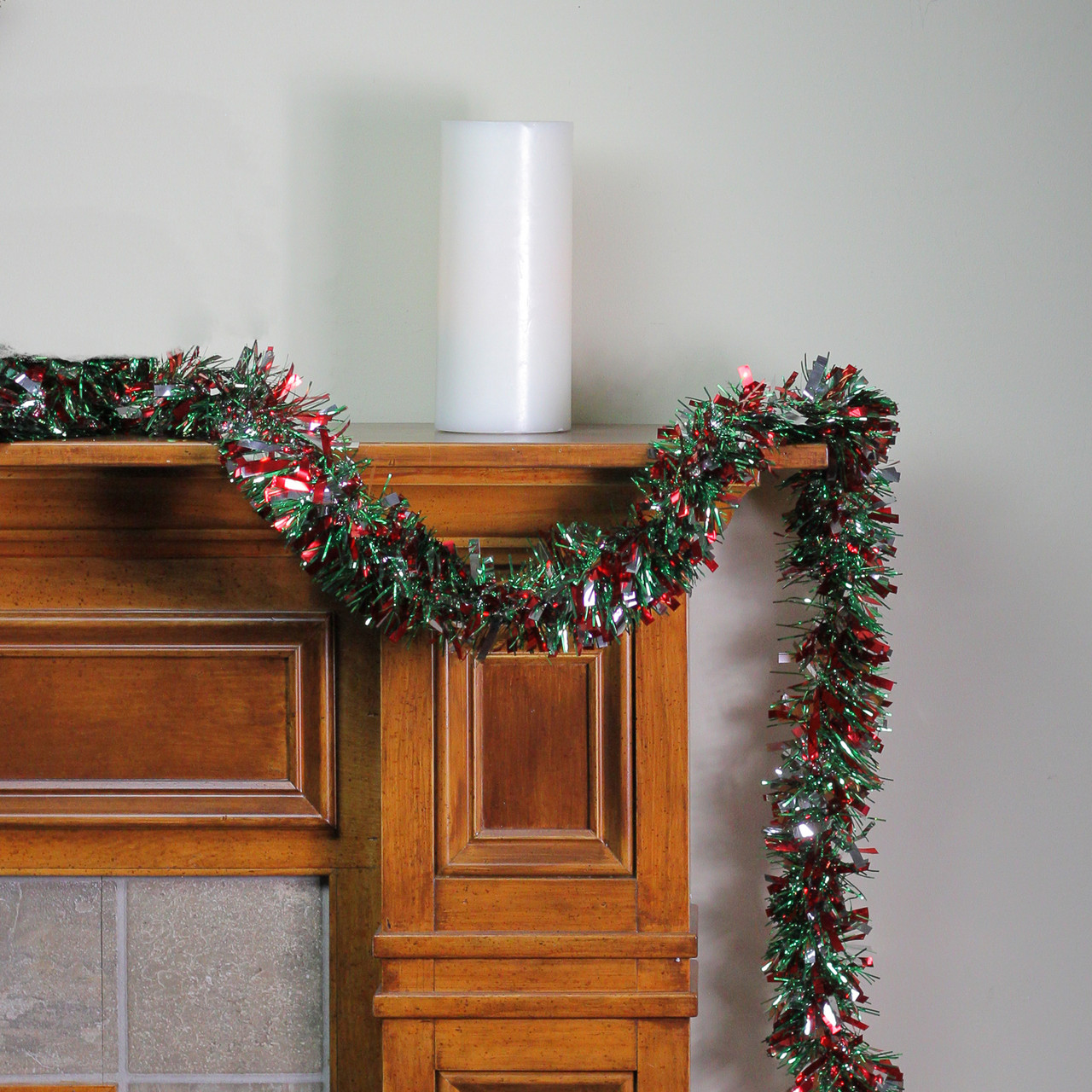 12' Shiny Red & Silver Christmas Tinsel Garland Unlit Christmas Central