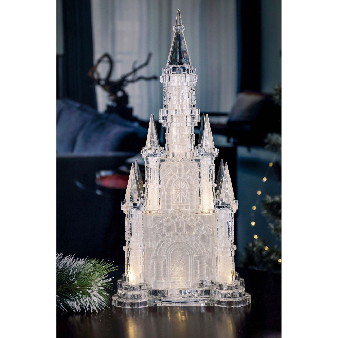 21" Clear & Gold Glitter Large Castle LED Lighted Table Decor