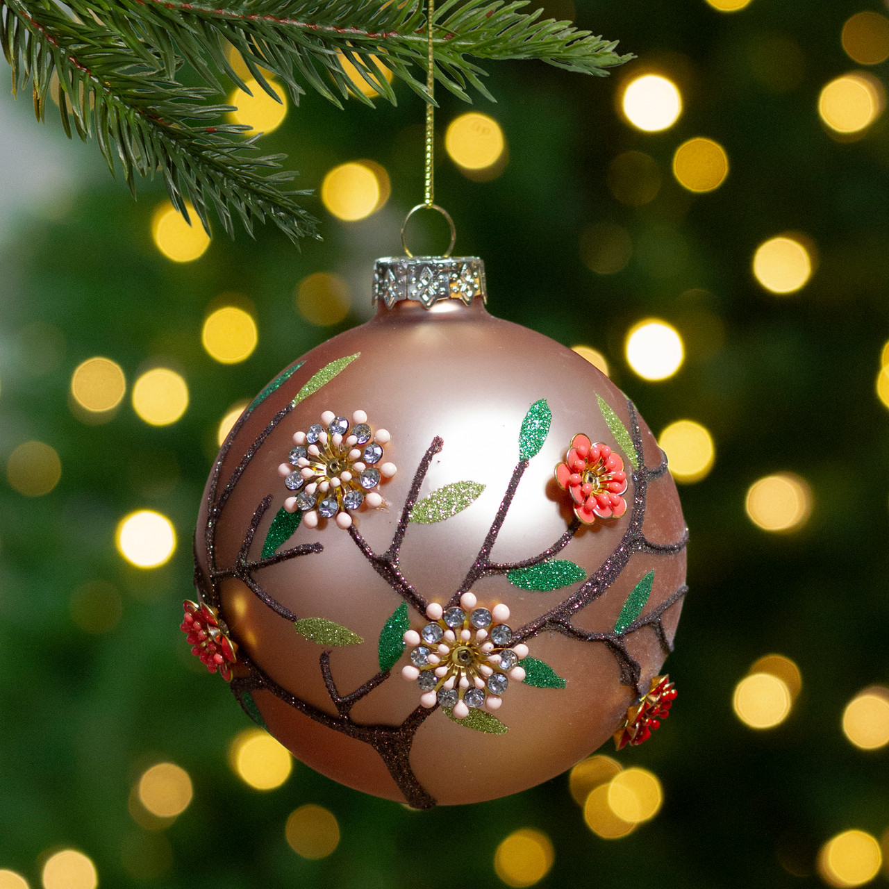 4" Beaded Floral Glass Ball Christmas Ornament Christmas Central