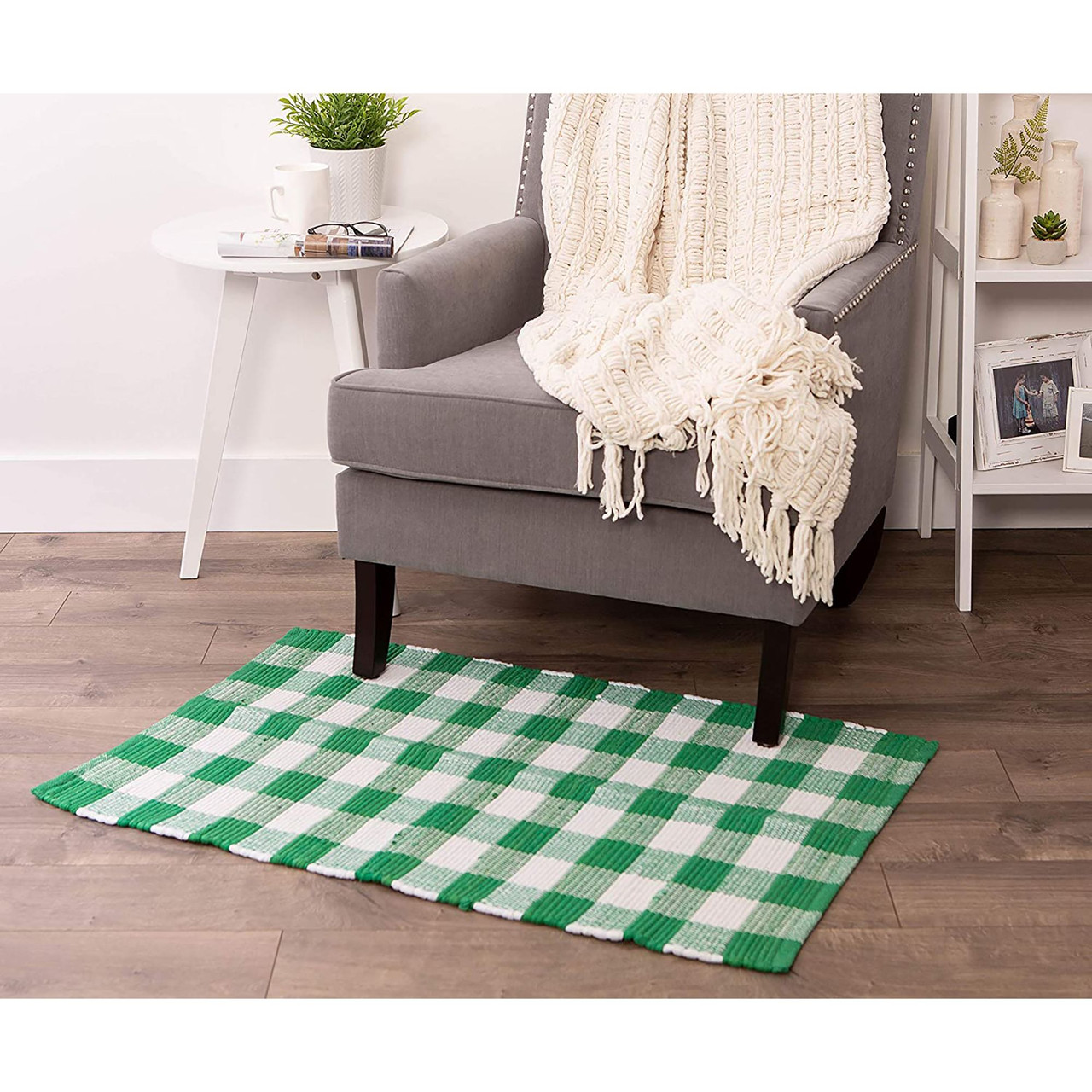 26" x 40" Buffalo Checkered Shamrock Green & White Rectangular Rag Rug ...
