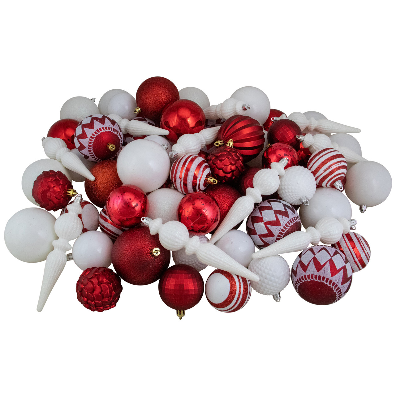 75ct Red & White Shatterproof 4-Finish Christmas Ball Ornaments ...