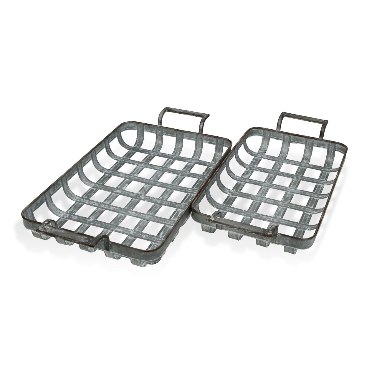 Set of 2 Gray Rectangular Woven Tray with Side Handles 22.75