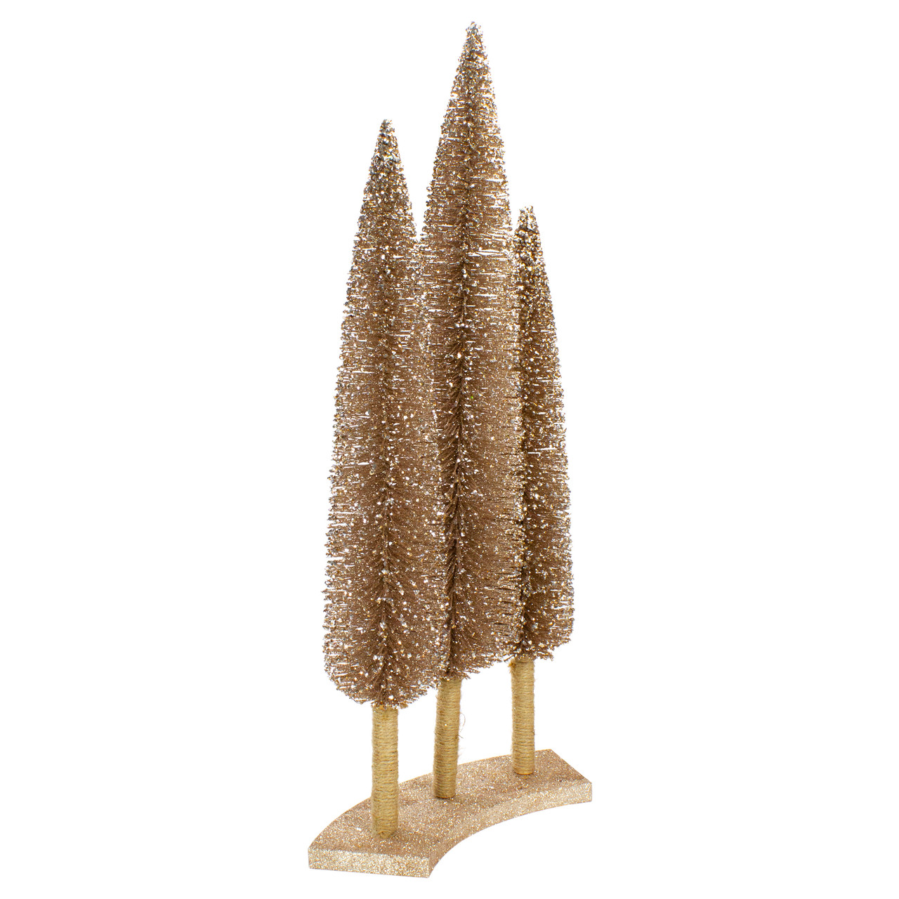 Set of 3 Rose Gold Sisal Christmas Trees Table Top Decor 25