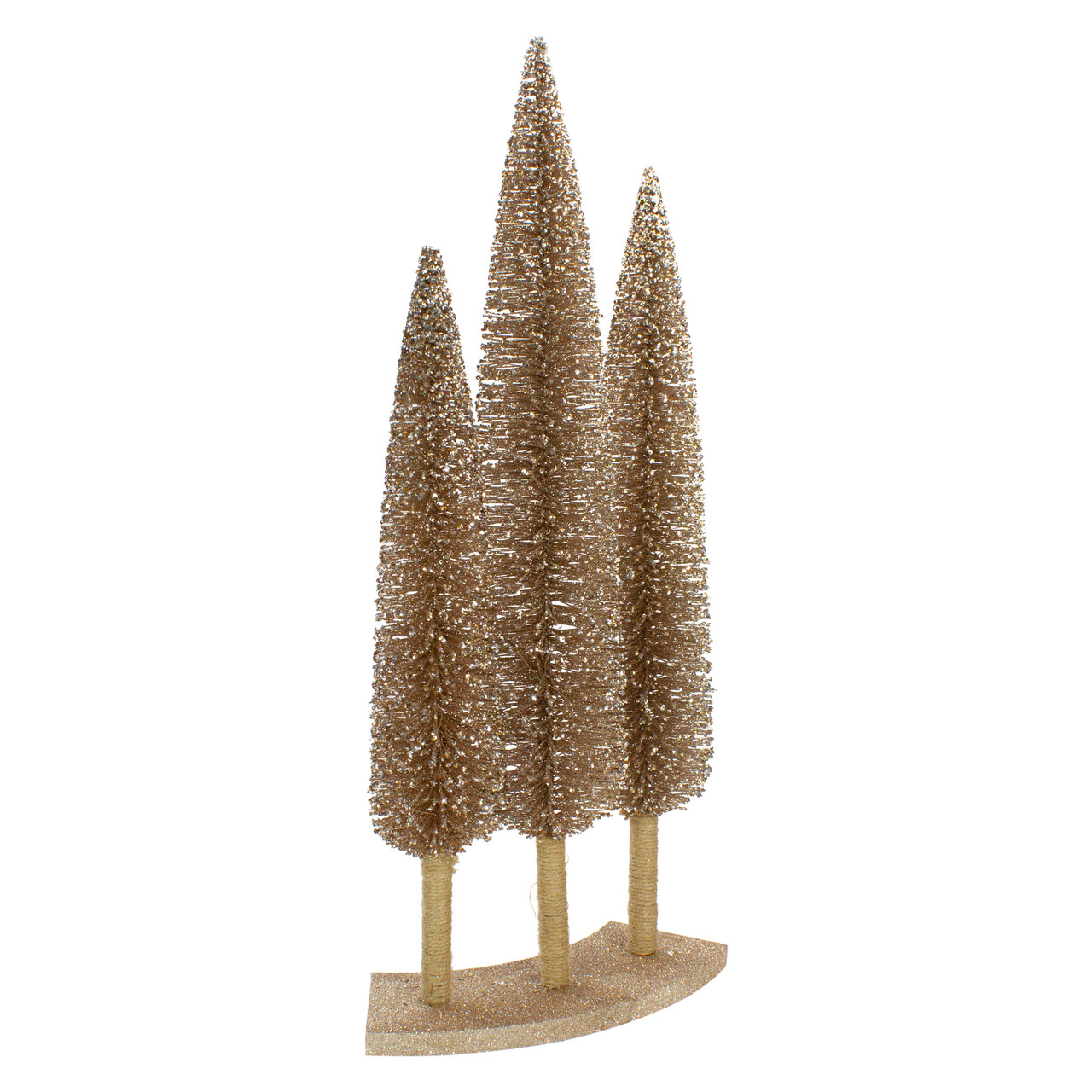 Set of 3 Rose Gold Sisal Christmas Trees Table Top Decor 25