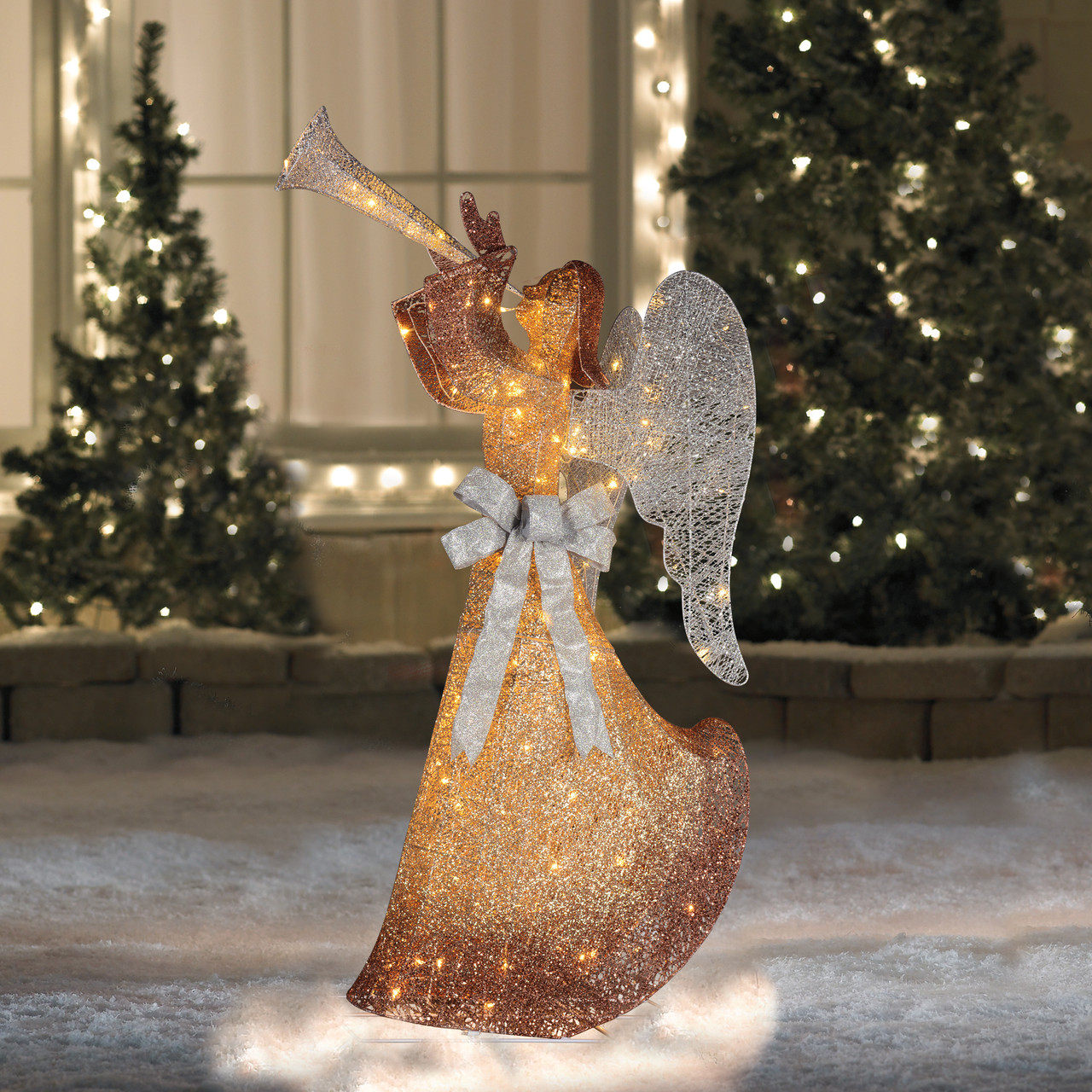 60" Gold LED Lighted Angel with Trumpet Outdoor Christmas Decoration