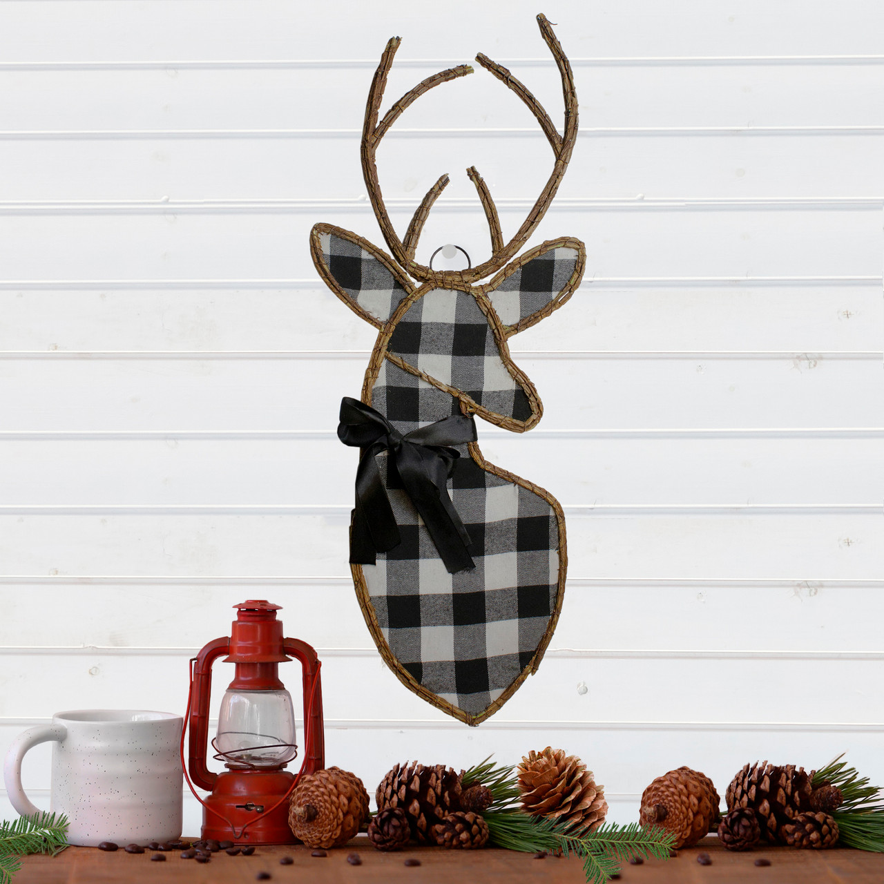 27" Black & White Fabric Deer Head Christmas Wall Decor | Christmas Central