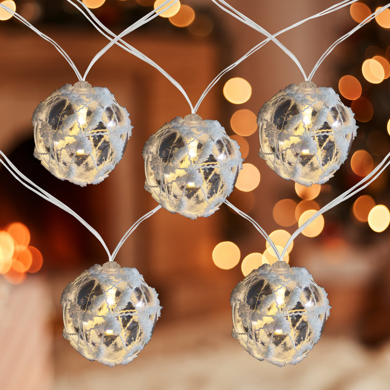 10 B/O LED Warm White Clear Round Ball Christmas Lights 4.75' Clear