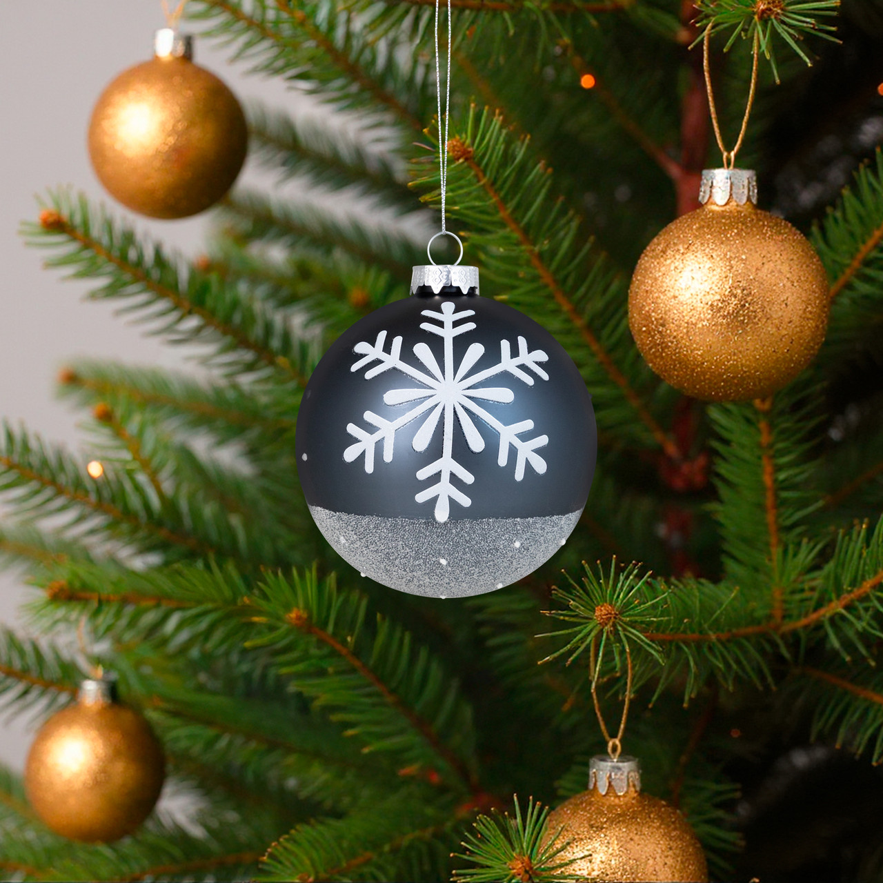 Set of 6 Gray & White Snowflake Glass Christmas Ball Ornaments 4 ...