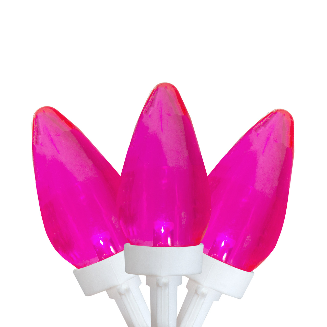 25 Count Pink LED C7 Christmas Lights, 16 ft White Wire Christmas Central