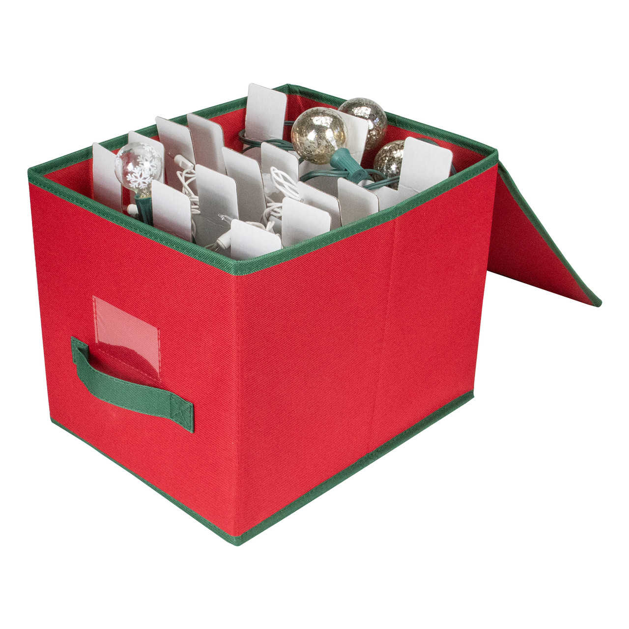 13” Red & Green Christmas Ornament Storage Box with Removable Dividers