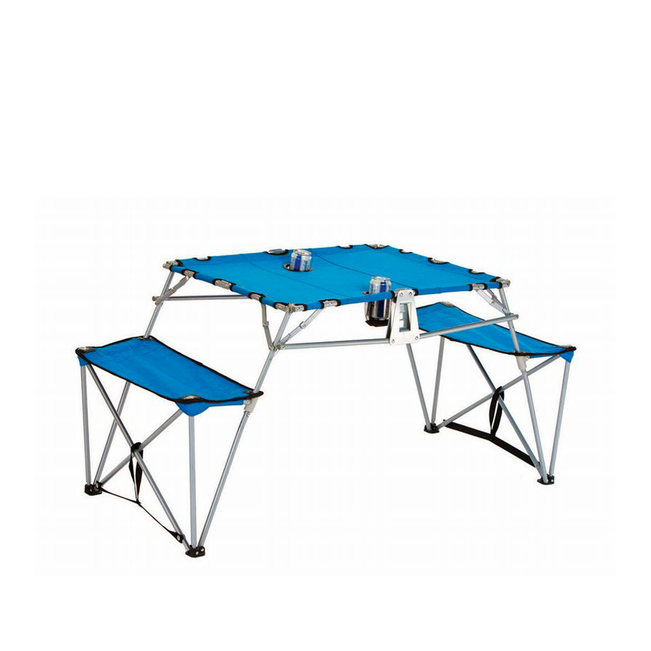 Portable Fold-up Table & Bench with Cupholders Backpack Set-Blue