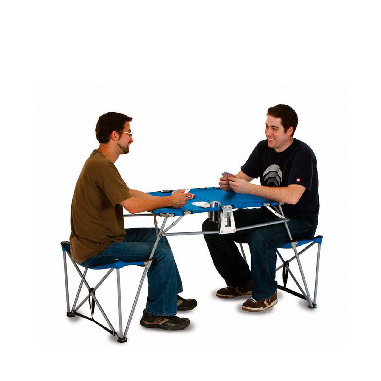 Portable Fold-up Table & Bench with Cupholders Backpack Set-Blue