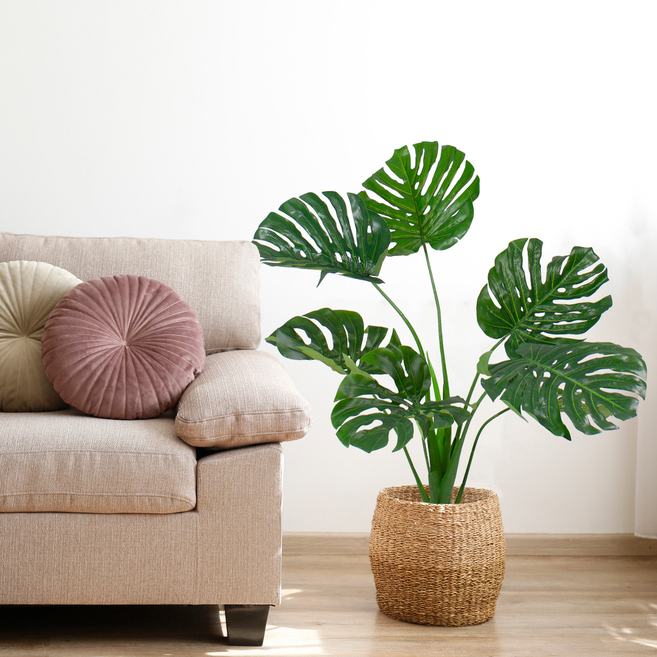 35" Green Wide Leaf Monstera Artificial Potted Plant | Christmas Central