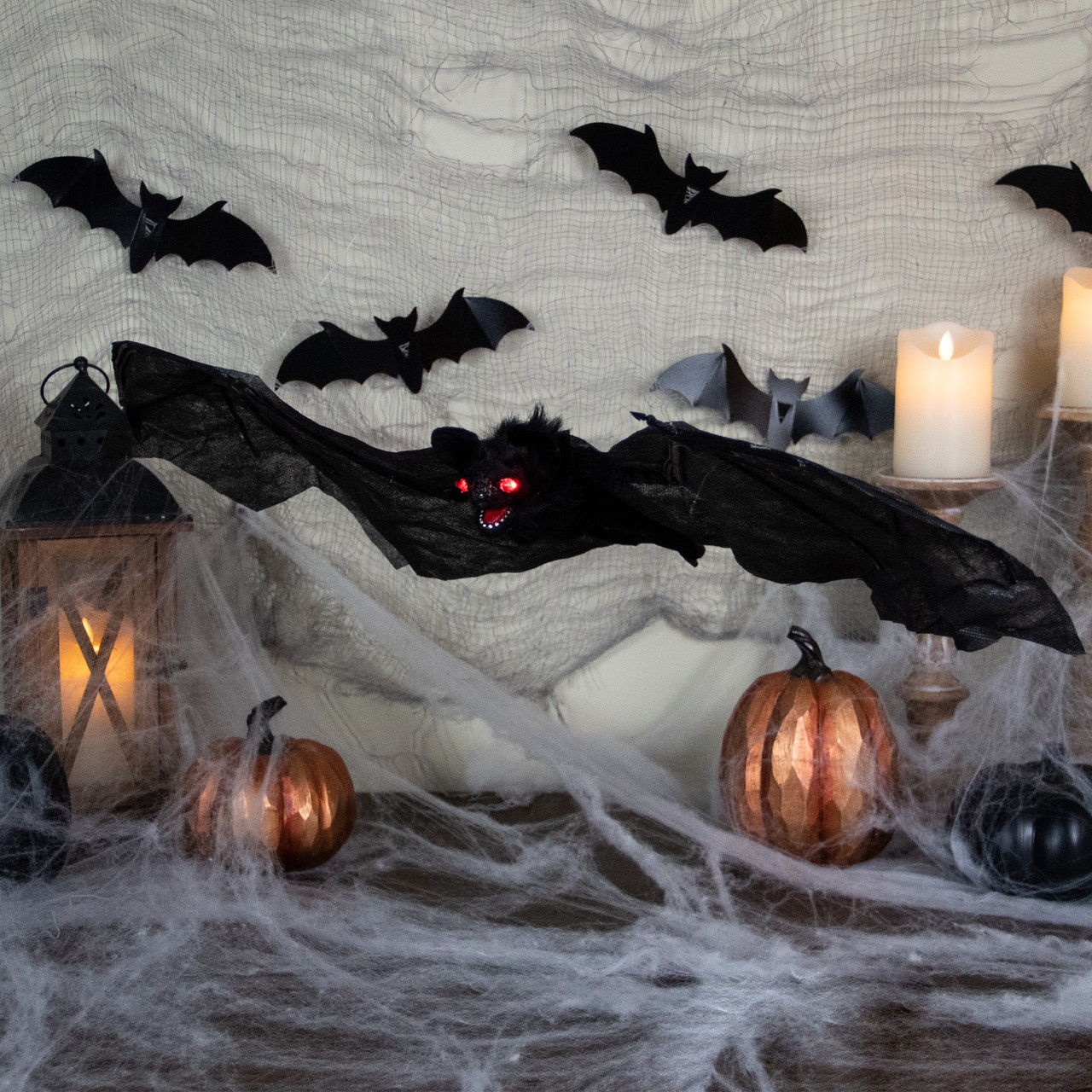 Glow-in-the-Dark Halloween Hanging Bats Decor Set - 12 Pack With Glowing Red & Green Eyes For Indoor & Outdoor Scary Decor