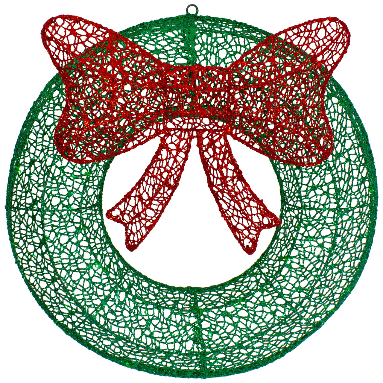 24" LED Lighted Green Glitter Wreath with Red Bow Outdoor Christmas ...