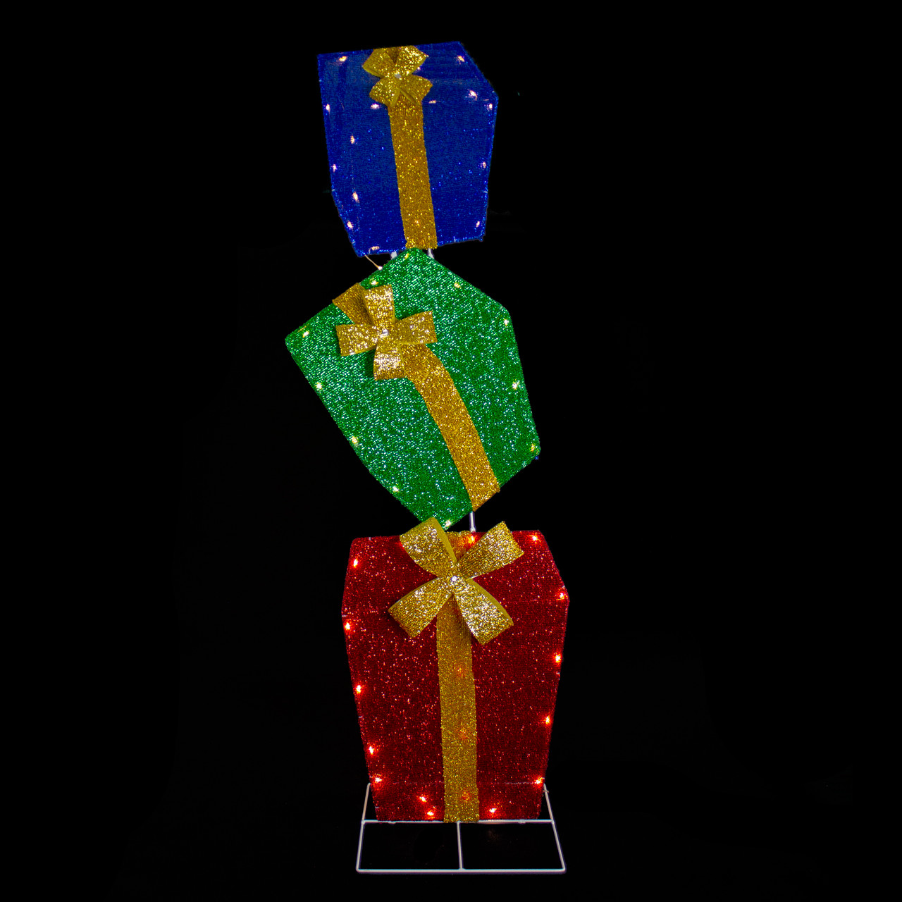 Home Accents Holiday 4.5 ft. Tinsel LED Stacked Gift Boxes Holiday