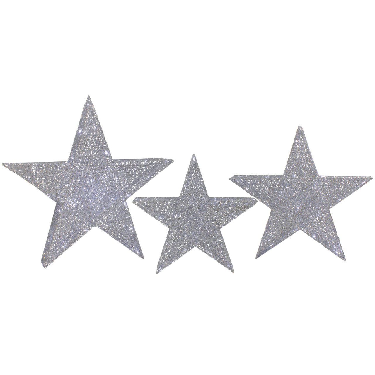 Set of 3 LED Lighted Silver Stars Outdoor Christmas Decorations 24 ...