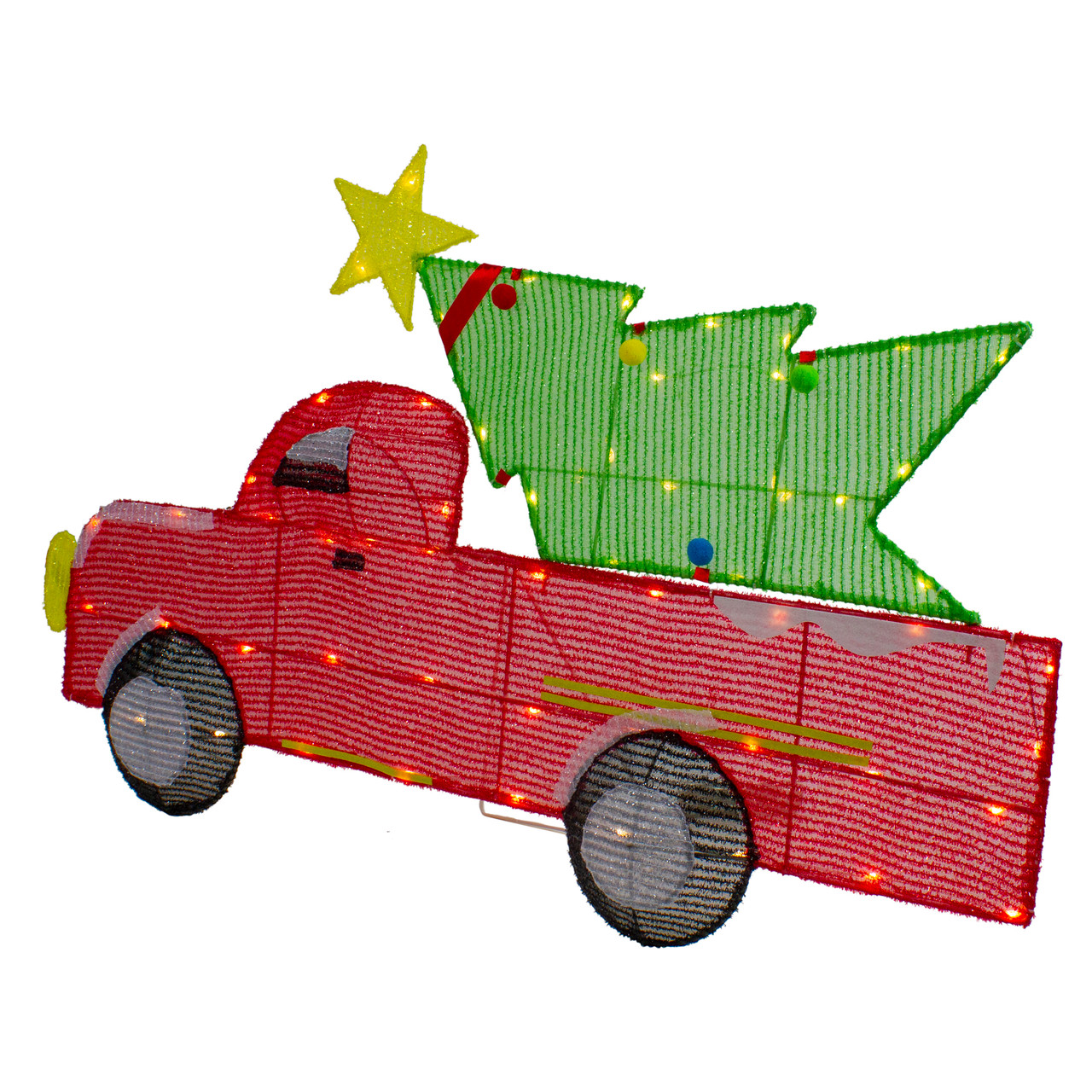 36" LED Lighted Red Truck with Christmas Tree Outdoor Decoration