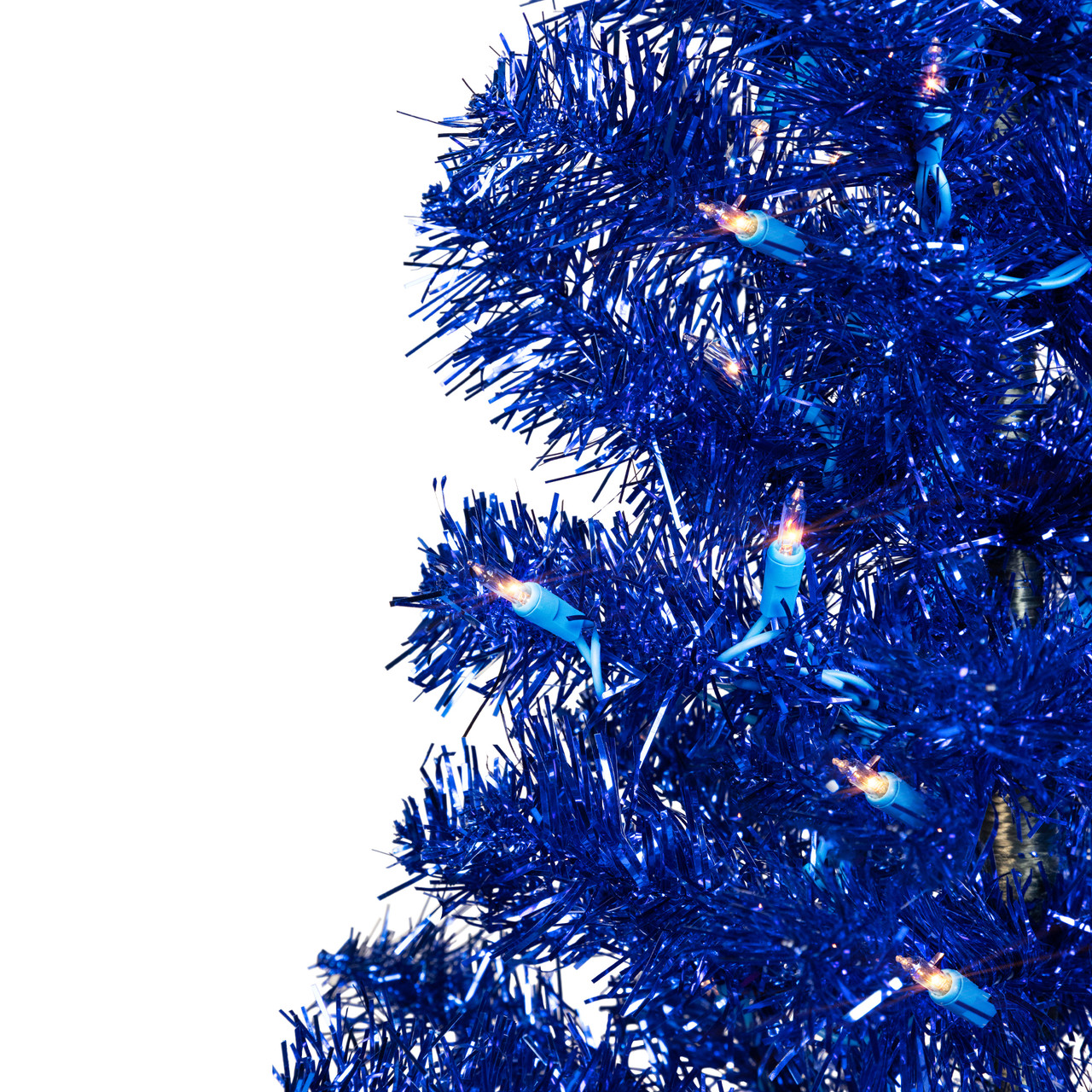 Pre-Lit Artificial Tinsel Christmas Tree - Blue - 4' - Clear