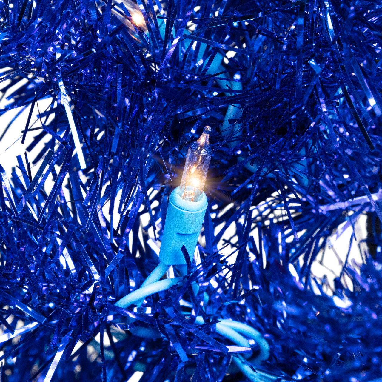 Pre-Lit Artificial Tinsel Christmas Tree - Blue - 4' - Clear