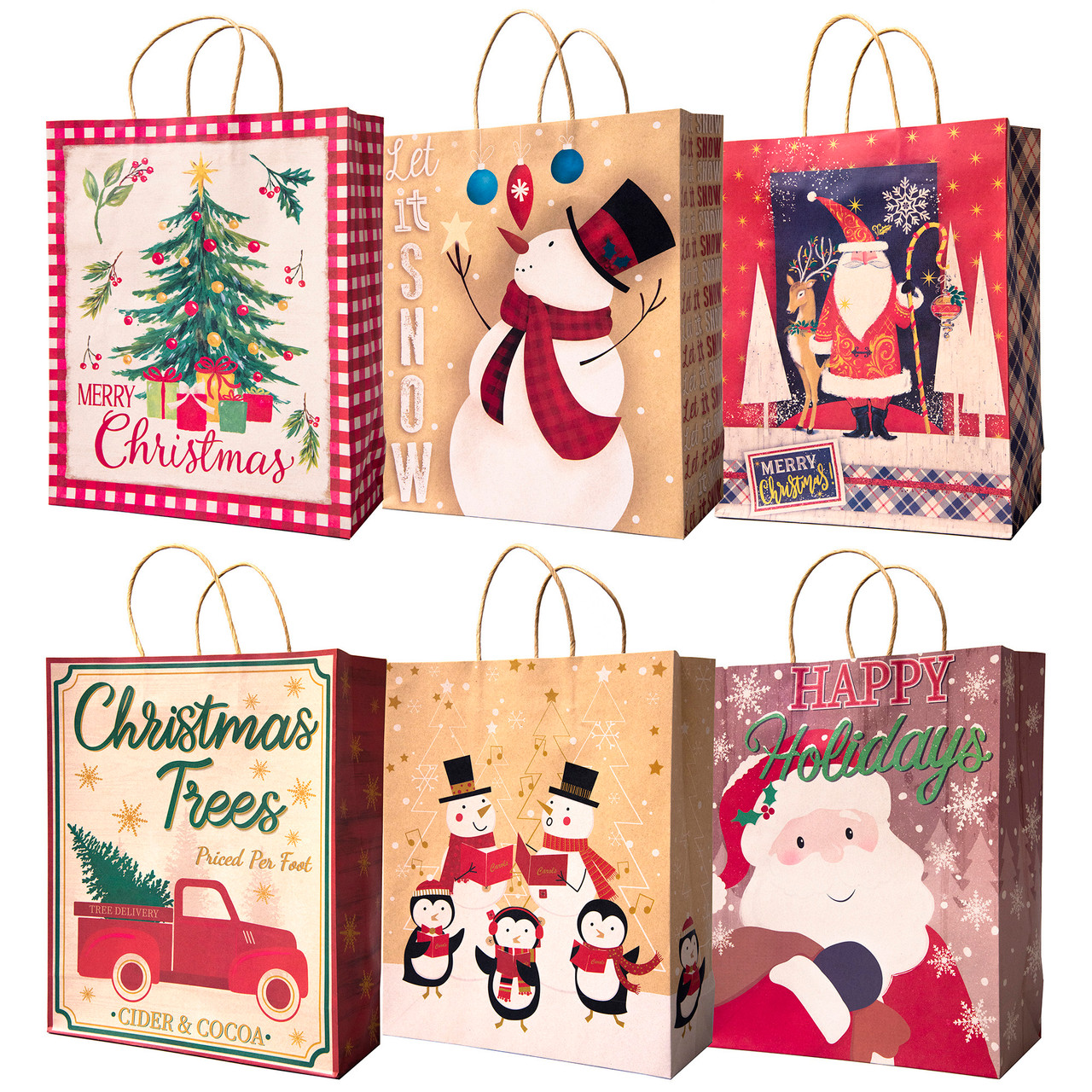 24 Christmas Kraft Gift Bags for Holiday Paper Gift Bags