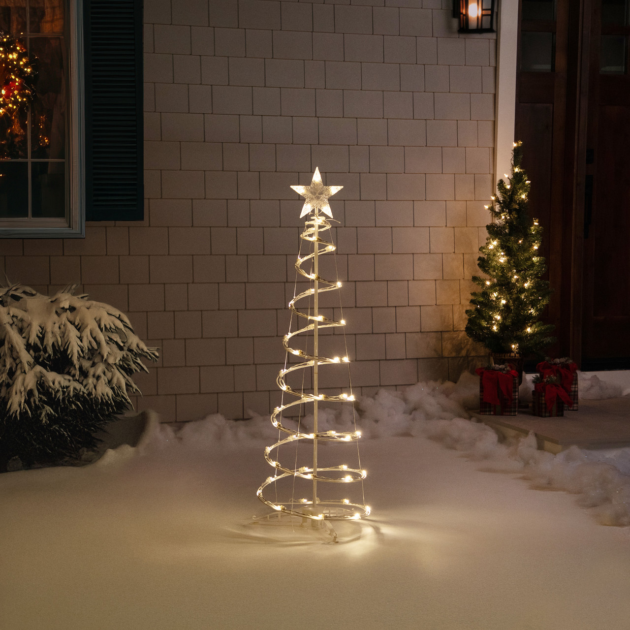 4ft LED Lighted Spiral Cone Tree Outdoor Christmas Decoration, Warm ...