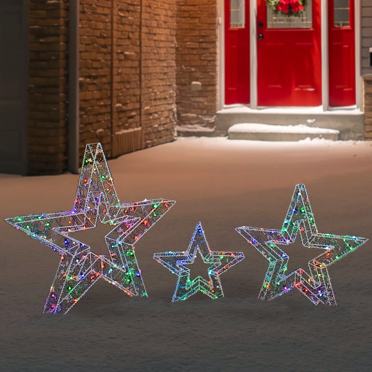 Set of 3 LED Lighted Color Changing Stars Outdoor Christmas Decorations ...