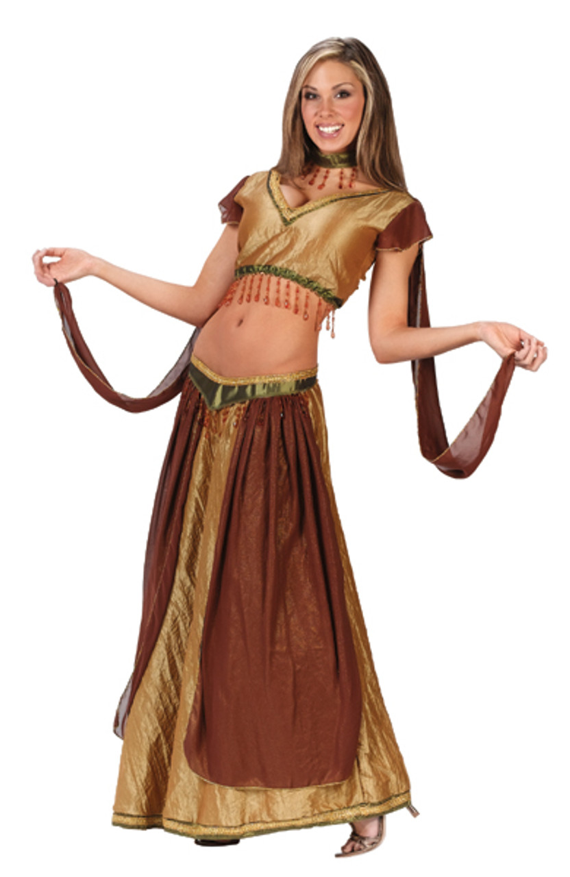 Brown & Gold Desert Princess Adult Halloween Costume - Women's Medium | Christmas Central brown-gold-desert-princess-adult-halloween-costume-women-s-medium-christmas-central
