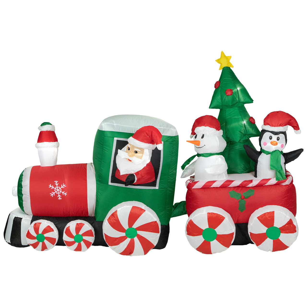 8' Inflatable Train With Santa & Friends Outdoor Christmas Decoration ...