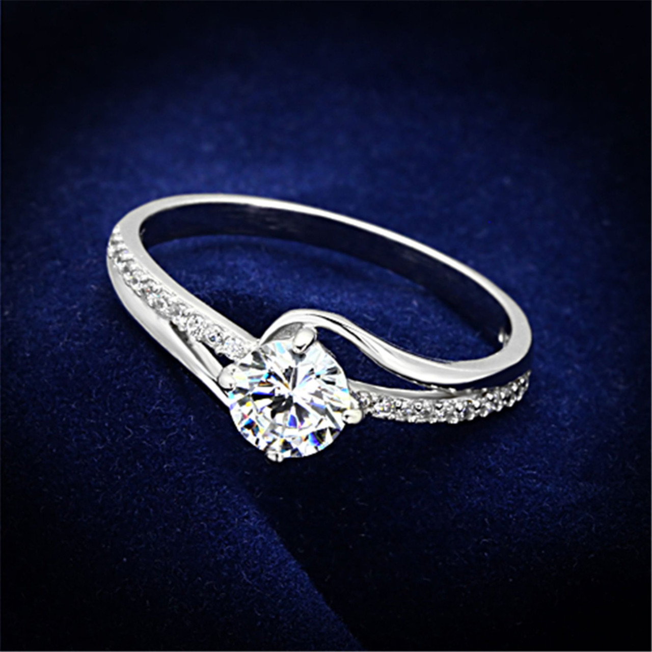 Women's Sterling Silver Traditional Style Engagement Ring with CZ Stones - Size 5
