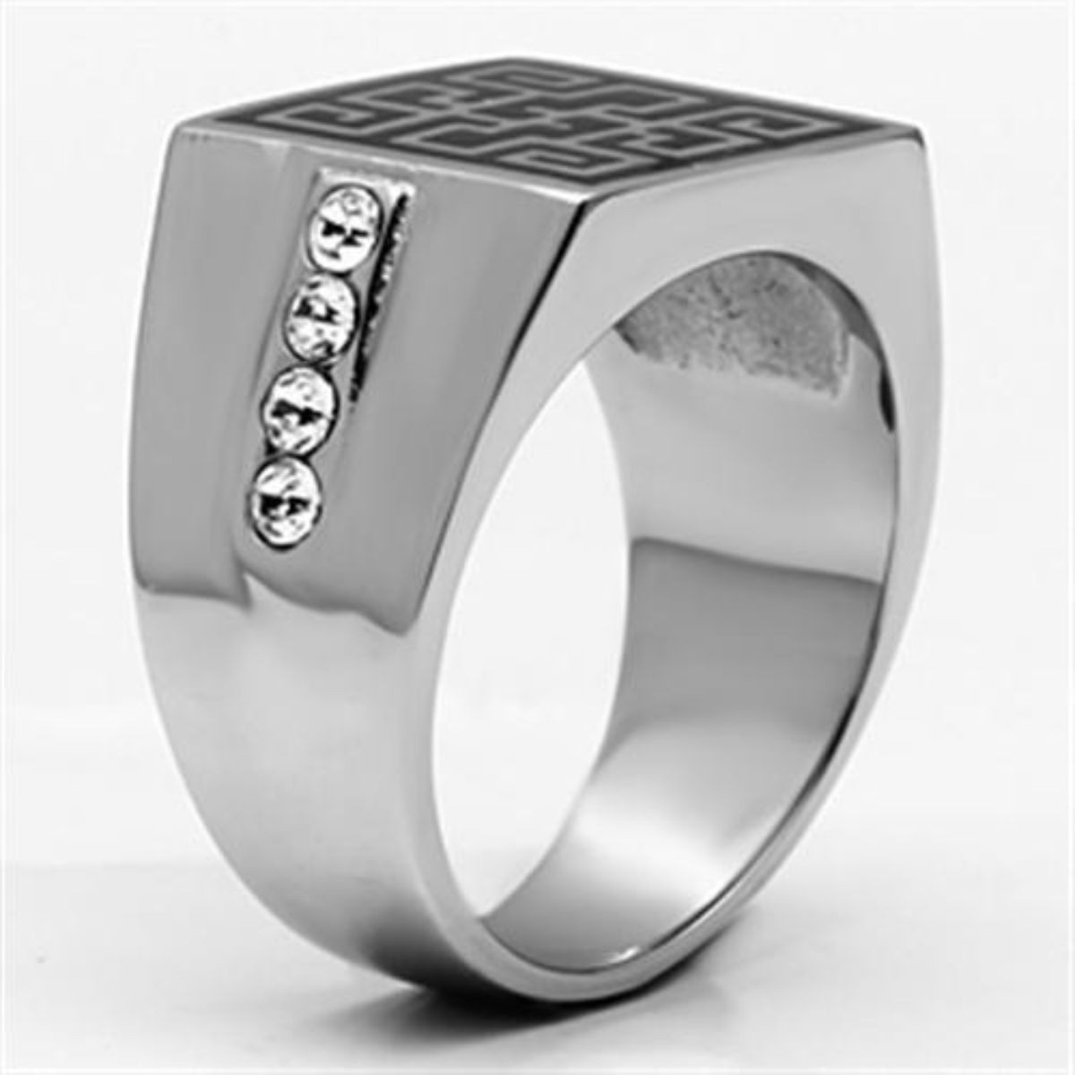 Stainless Steel Men's Ring with Clear Crystals Size 8 (Pack of 2