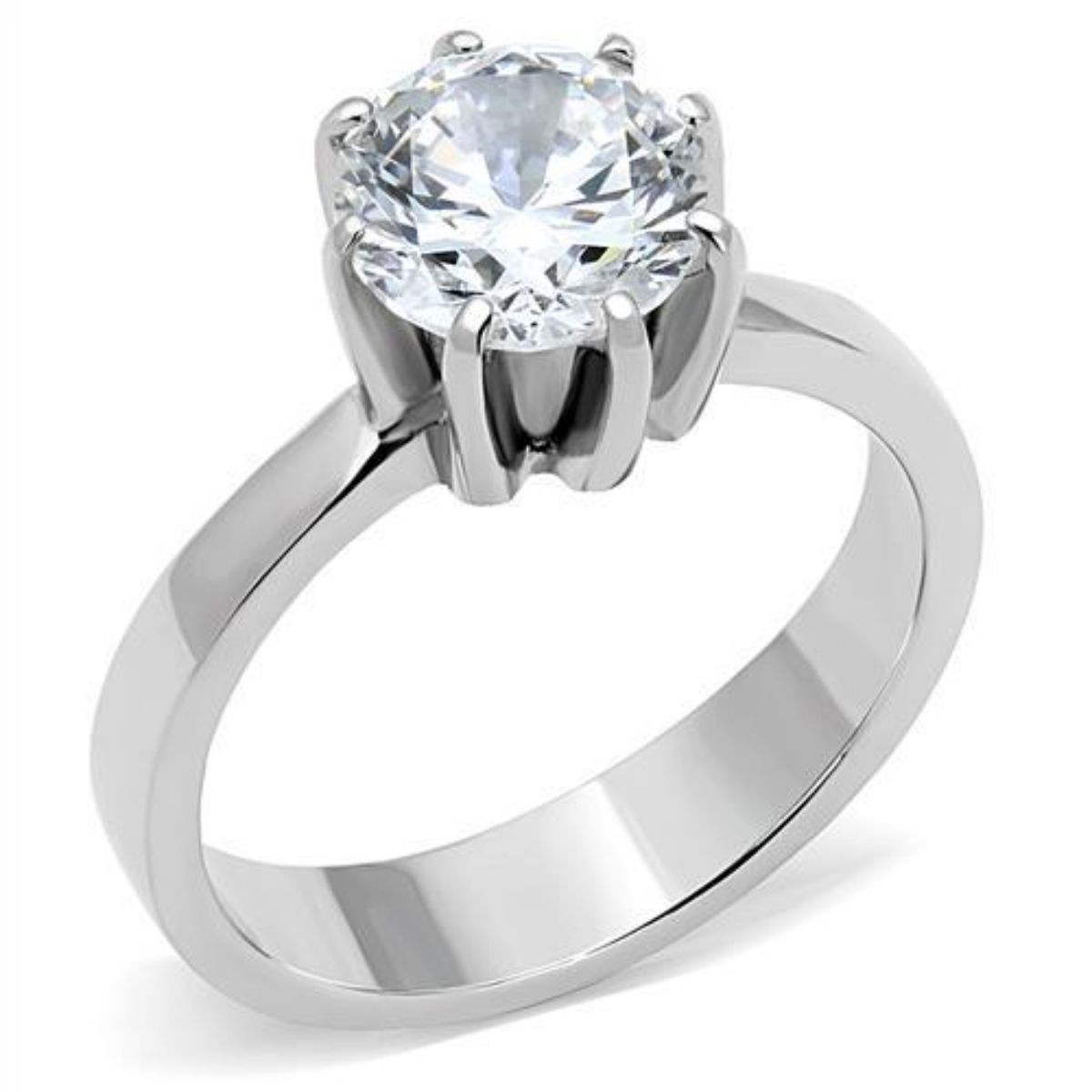 Stainless Steel Women's Engagement Ring with Cubic Zirconia Size
