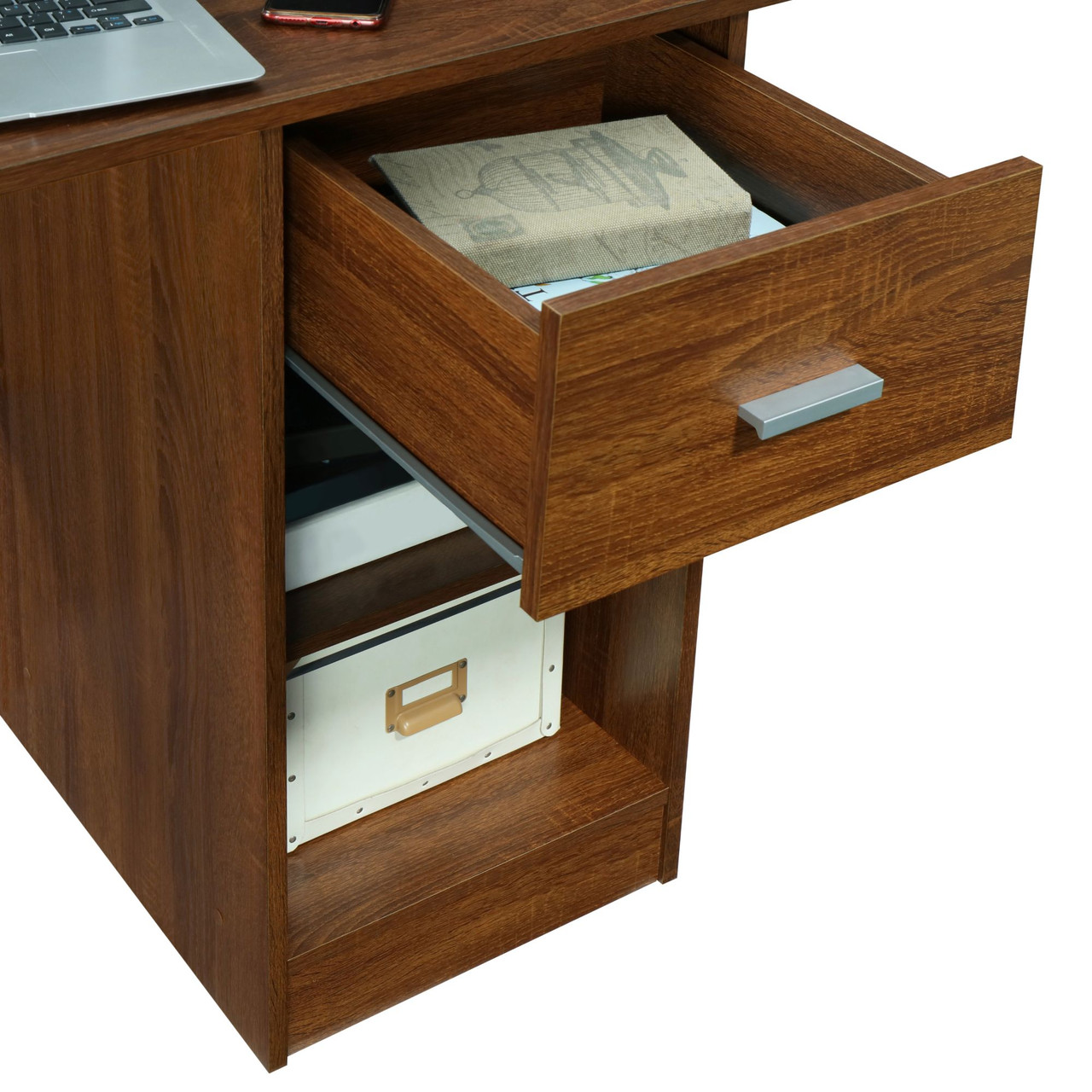 40.5" Oak Brown Unique Techni Mobili Modern Office Desk with Hutch