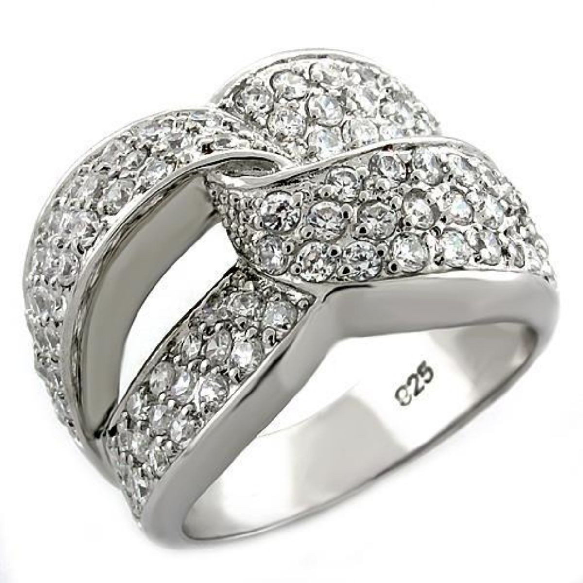 Rhodium Plated Sterling Silver Women's Ring with Round Cubic