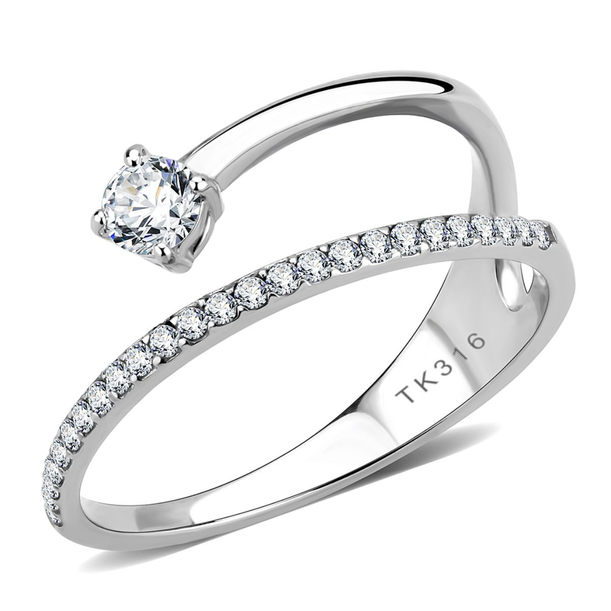 Women's Stainless Steel Halo Ring with Cubic Zirconia Size