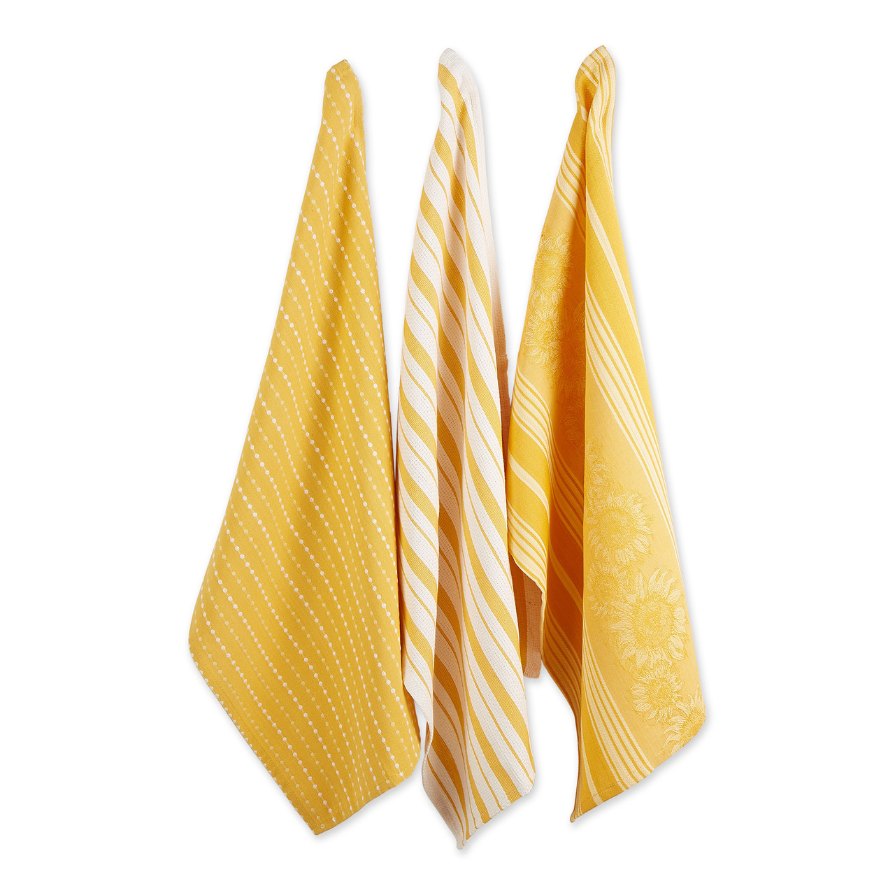Set of 3 White & Burnt Apricot Yellow Sonoma Harvest Dish Towel
