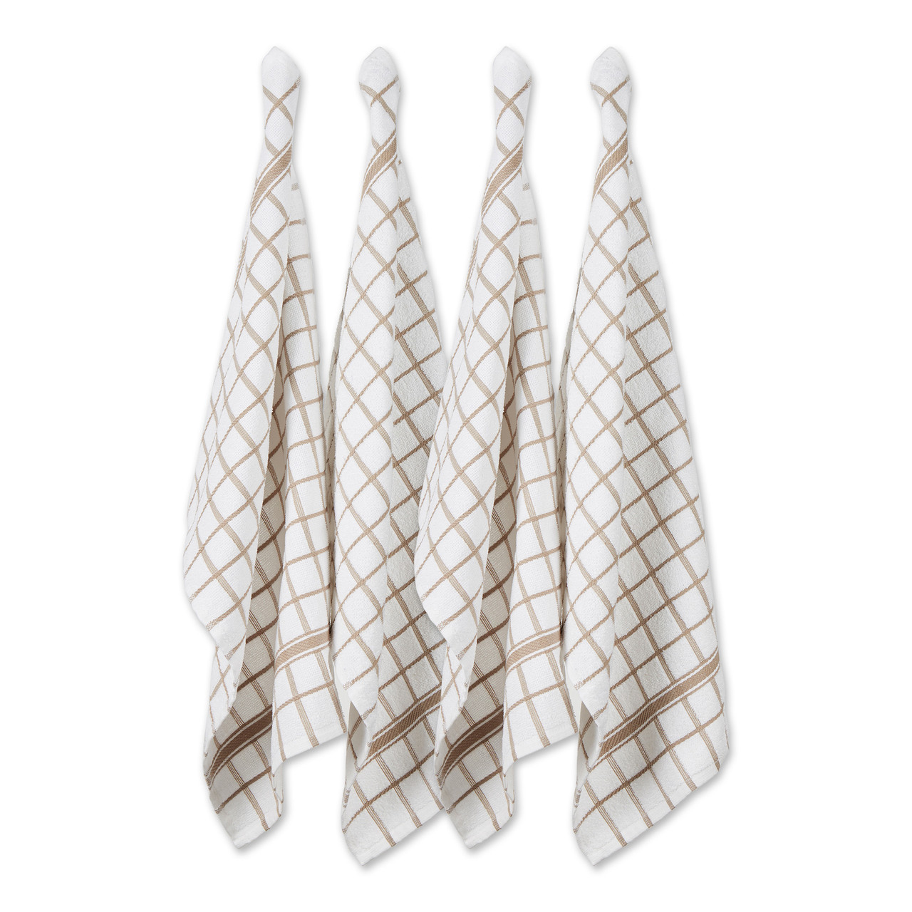 Set of 4 Stone Brown & White Windowpane Terry Dish Towel, 26