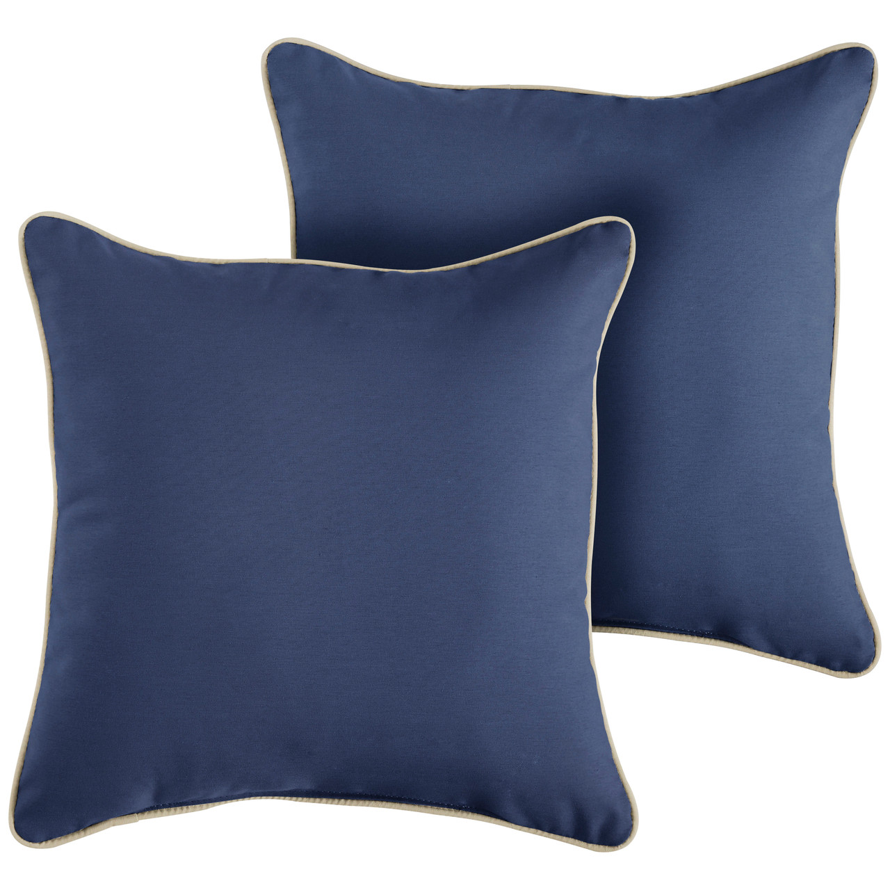 Set of 2 Blue & Ivory Corded Indoor & Outdoor Square Pillows, 18-Inch