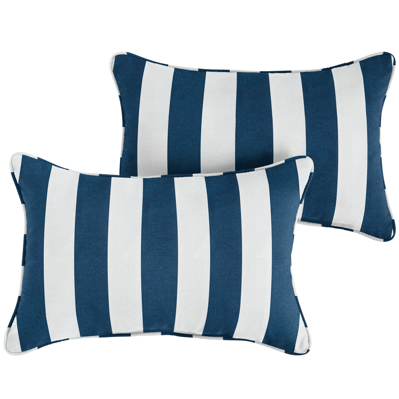 Set of 2 Navy Blue White Stripe Corded Indoor Outdoor Lumbar