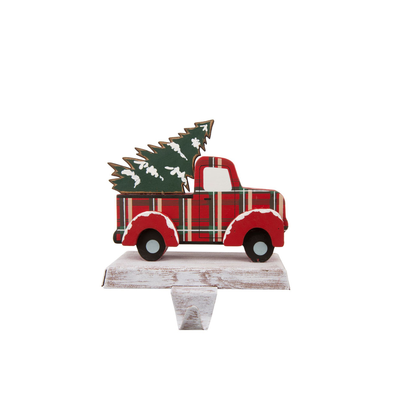 6" Red Plaid Truck Hauling Tree Christmas Stocking Holder Christmas