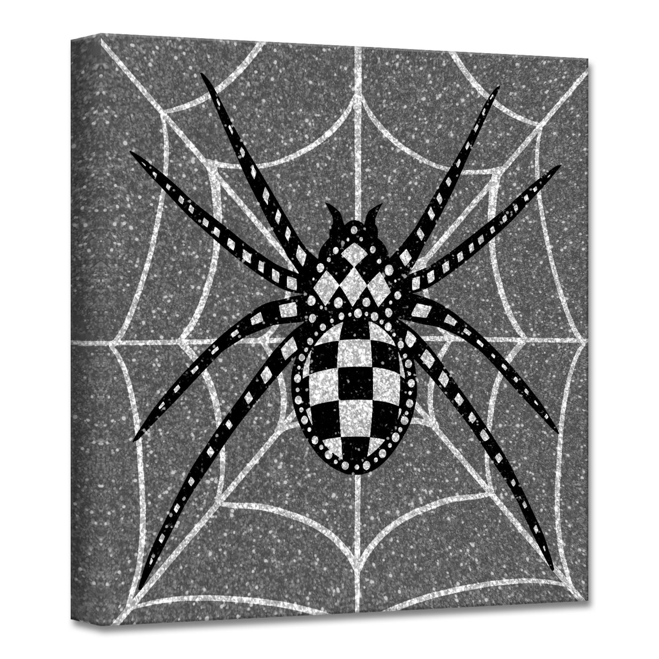 Black & White Glamoween Spider II Square Canvas Halloween Wall Art