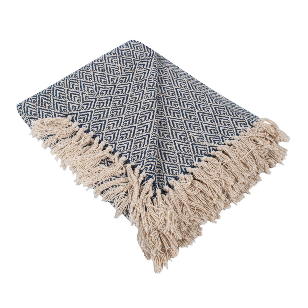 60-Inch Nautical Blue Diamond Throw Blanket With Fringed Endsm ...