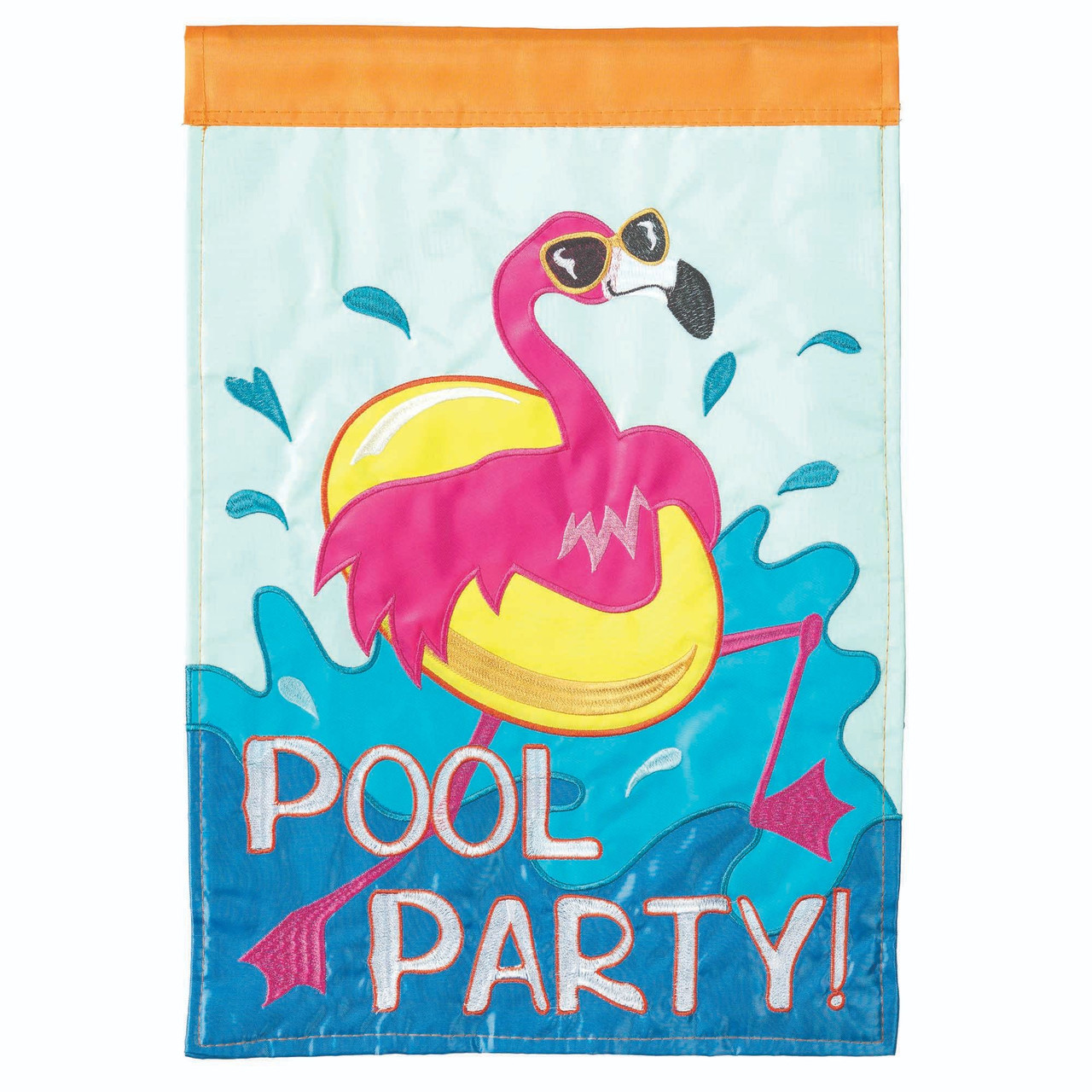 Embroidered Flamingo Pool Party! Outdoor House Flag