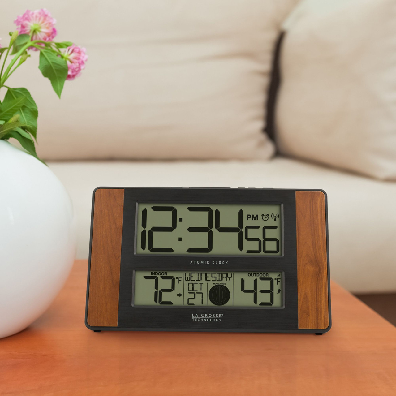 La Crosse Technology Atomic Digital Wall Clock with Indoor Temperature & Humidity