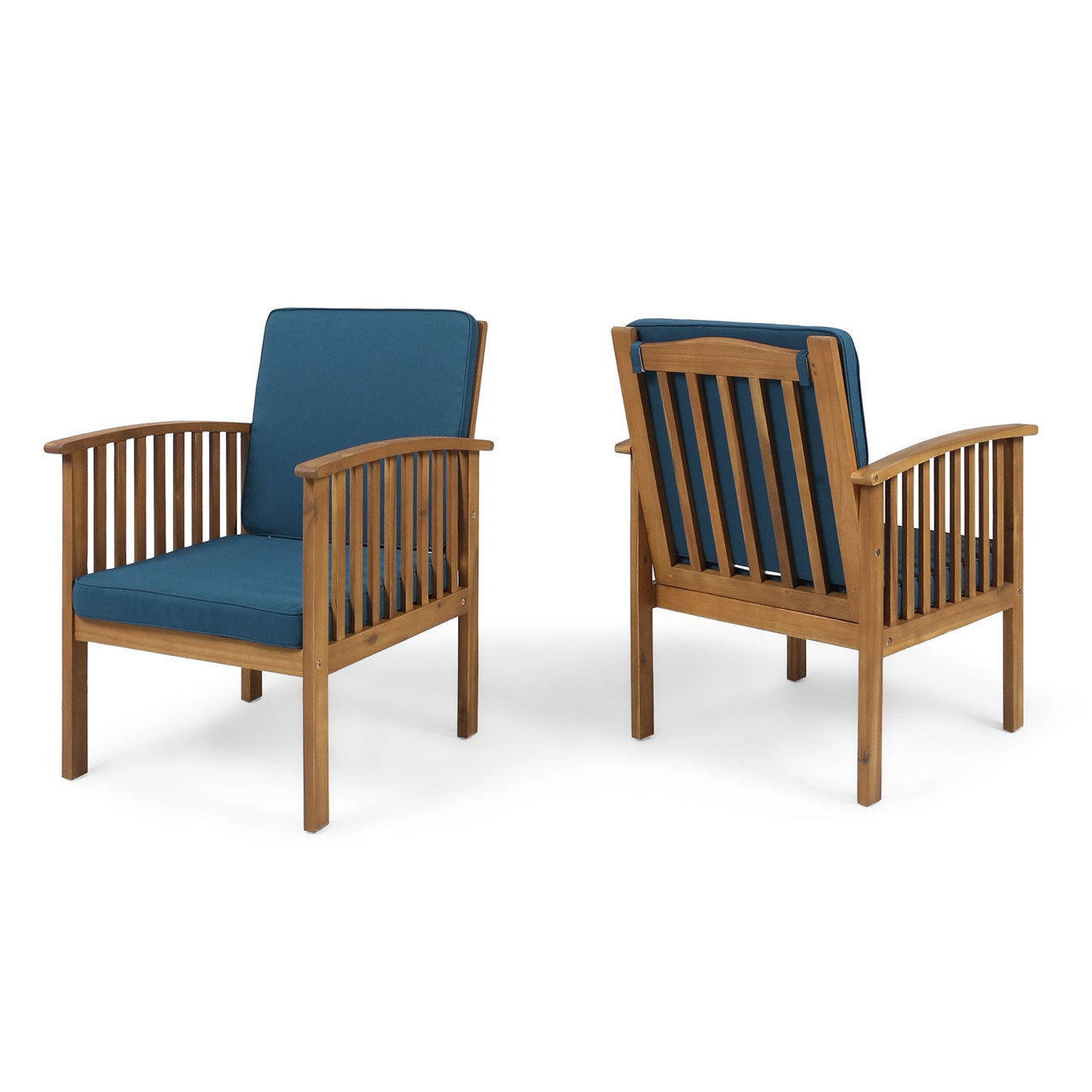 Set of 2 Brown & Teal Blue Contemporary Outdoor Club Chairs 33.5