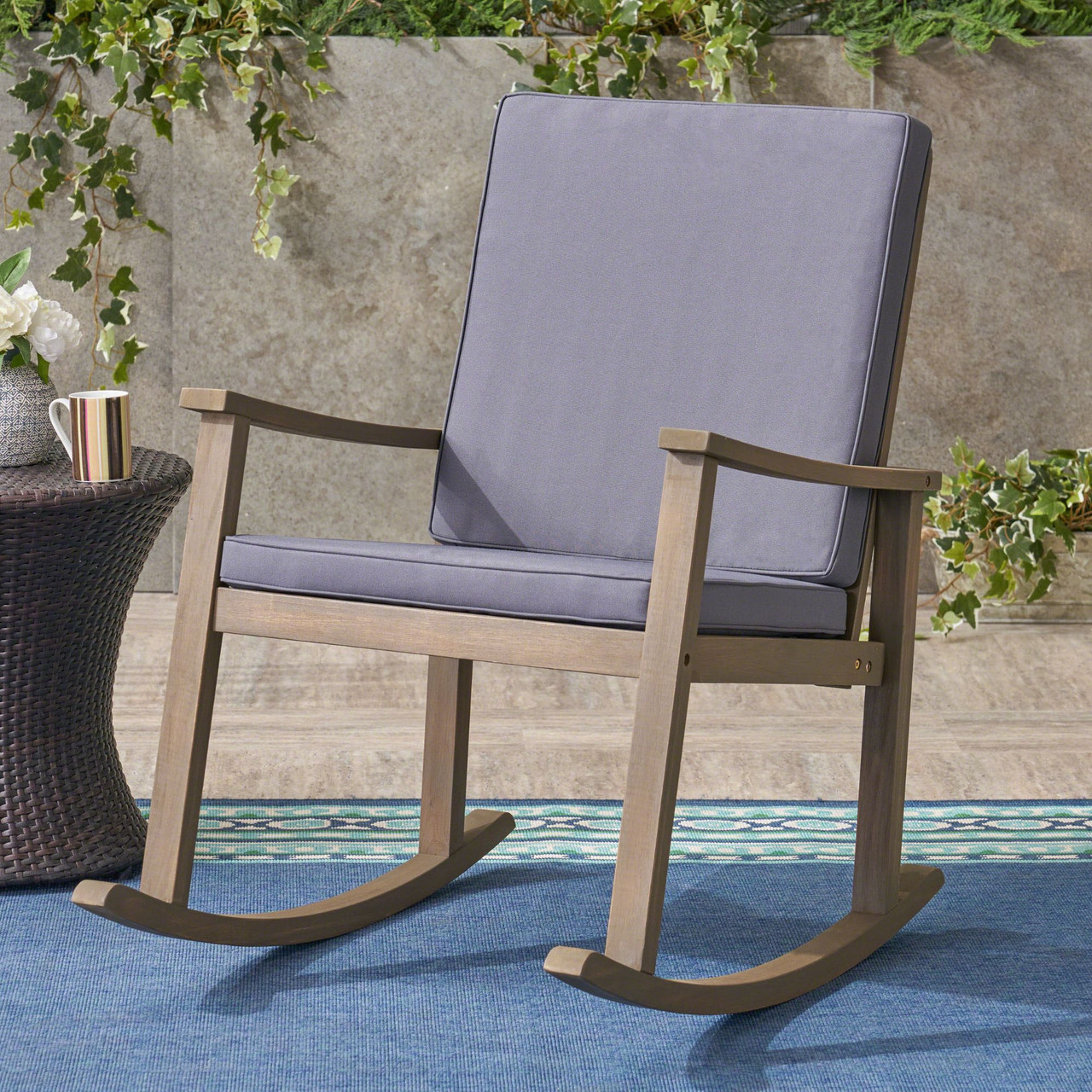 36.75" Gray Contemporary Outdoor Furniture Patio Rocking Chair Gray