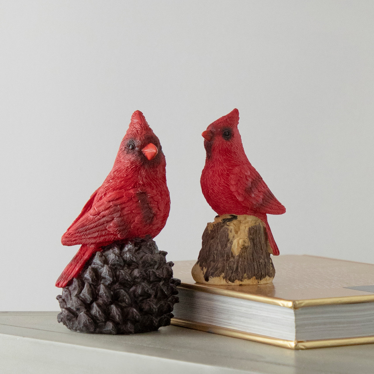Red Cardinal Bird on a Tree Stump Christmas Figurine - 4.5